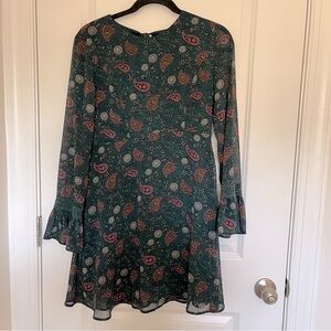 Xilaration Small Green Paisley Long Sleeve Dress with Bell Sleeves